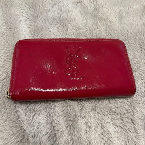 Yves Saint Laurent Berry Patent Leather Zip Around Wallet - Picture 1 of 15